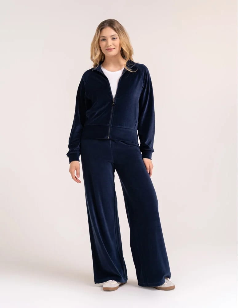Bluzy damskie - Bluza damska welurowa na zamek z bawełny GRANATOWY  - produkt moraj.pl 2