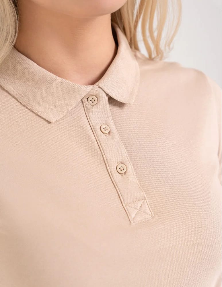 Koszulki polo - Koszulka polo damska z kołnierzykiem BEŻOWY  - produkt moraj.pl 2