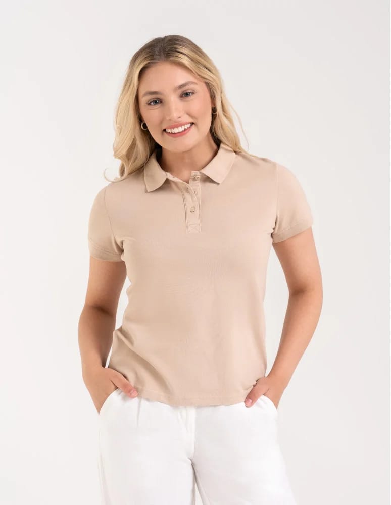 Koszulki polo - Koszulka polo damska z kołnierzykiem BEŻOWY  - produkt moraj.pl 3