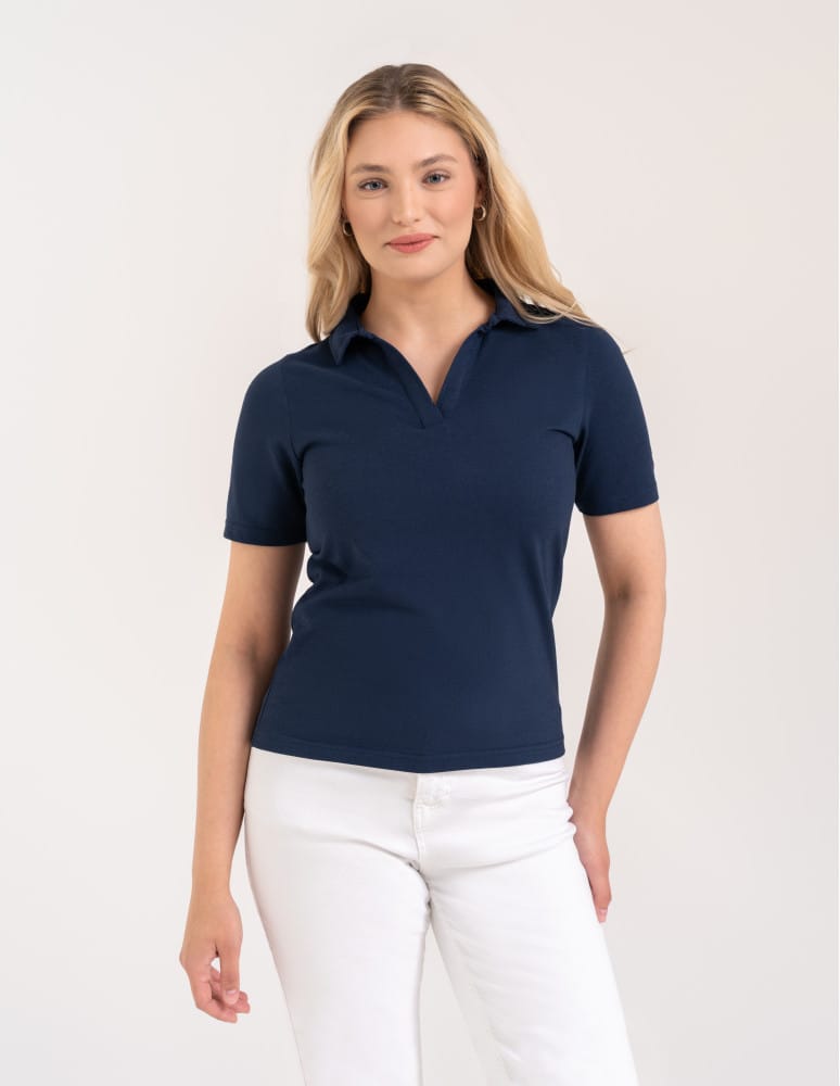 Kolekcje - Damska koszulka polo z kołnierzykiem GRANATOWY - produkt moraj.pl 1