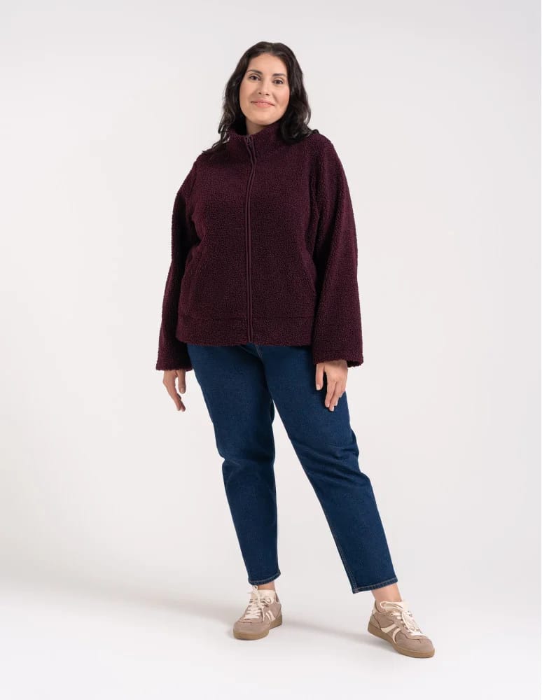 Kurtki damskie - Bluza polarowa damska sherpa baranek o kroju boxy ze stójką i kieszeniami FIOLETOWY - produkt moraj.pl 8