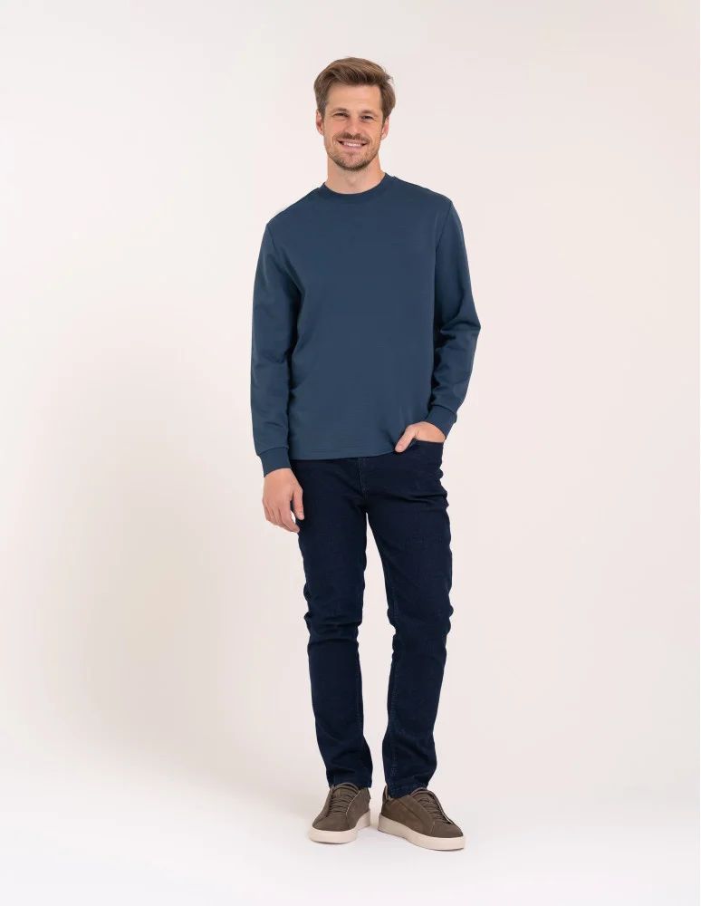 Koszulki z długim rękawem - Koszulka męska z długim rękawem longsleeve bawełniana bez wzoru GRANATOWY  - produkt moraj.pl 3