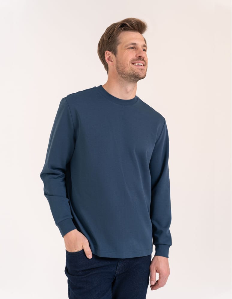 Koszulki z długim rękawem - Koszulka męska z długim rękawem longsleeve bawełniana bez wzoru GRANATOWY - produkt moraj.pl 1