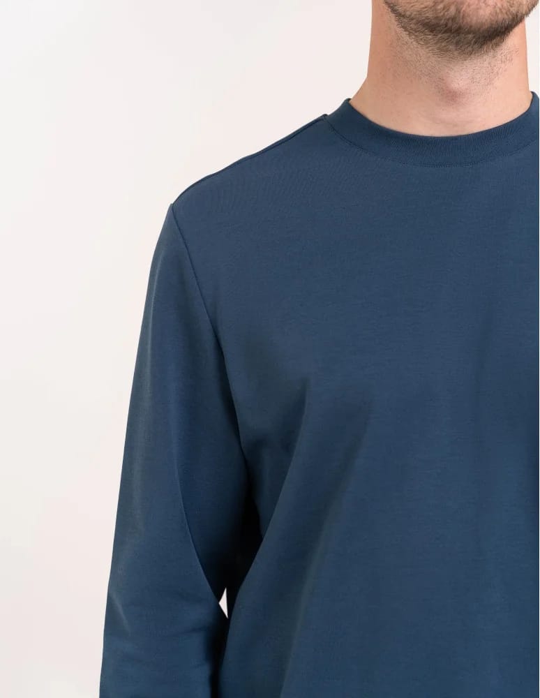 Koszulki z długim rękawem - Koszulka męska z długim rękawem longsleeve bawełniana bez wzoru GRANATOWY  - produkt moraj.pl 2