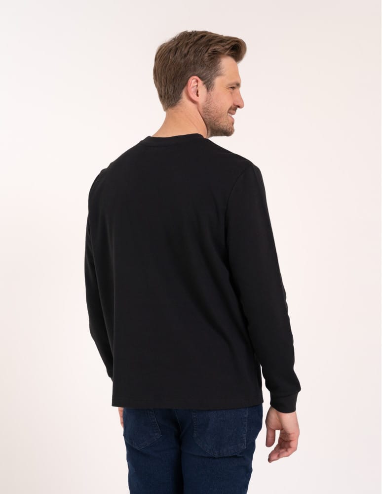 Koszulki z długim rękawem - Koszulka męska z długim rękawem longsleeve bawełniana bez wzoru CZARNY - produkt moraj.pl 6