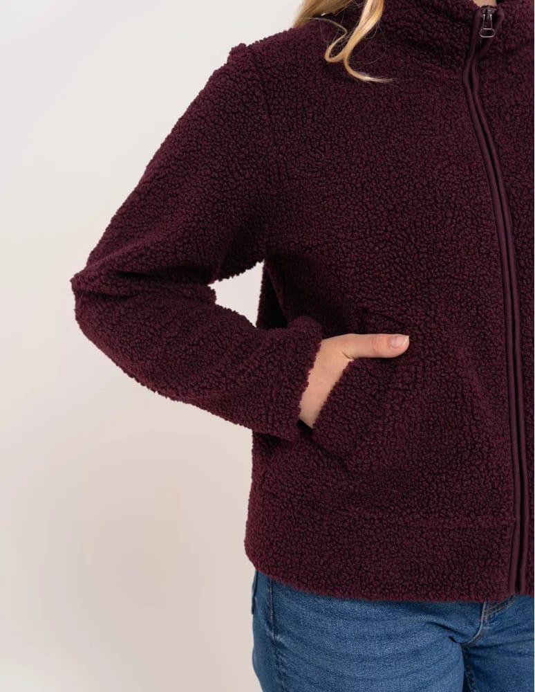 Kurtki damskie - Bluza polarowa damska sherpa baranek o kroju boxy ze stójką i kieszeniami FIOLETOWY - produkt moraj.pl 6