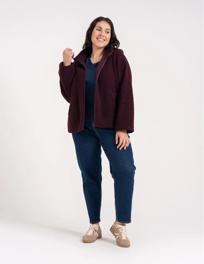 Kurtki damskie - Bluza polarowa damska sherpa baranek o kroju boxy ze stójką i kieszeniami FIOLETOWY - produkt moraj.pl 9