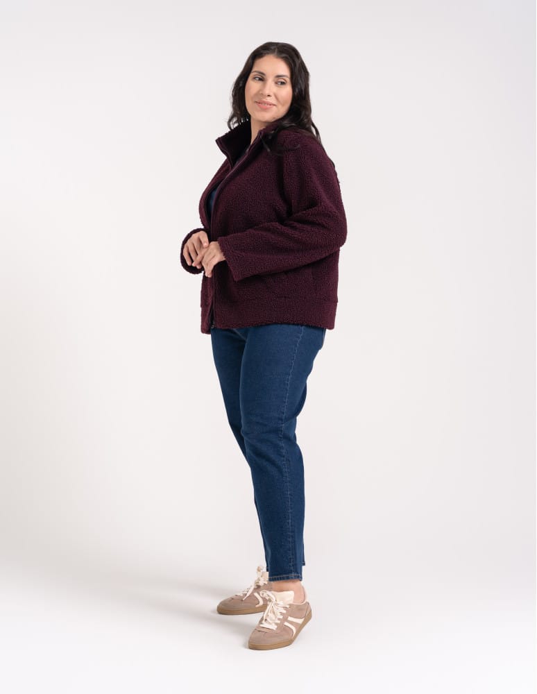 Kurtki damskie - Bluza polarowa damska sherpa baranek o kroju boxy ze stójką i kieszeniami FIOLETOWY - produkt moraj.pl 10