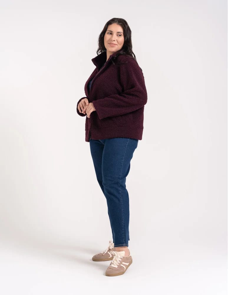 Kurtki damskie - Bluza polarowa damska sherpa baranek o kroju boxy ze stójką i kieszeniami FIOLETOWY - produkt moraj.pl 10