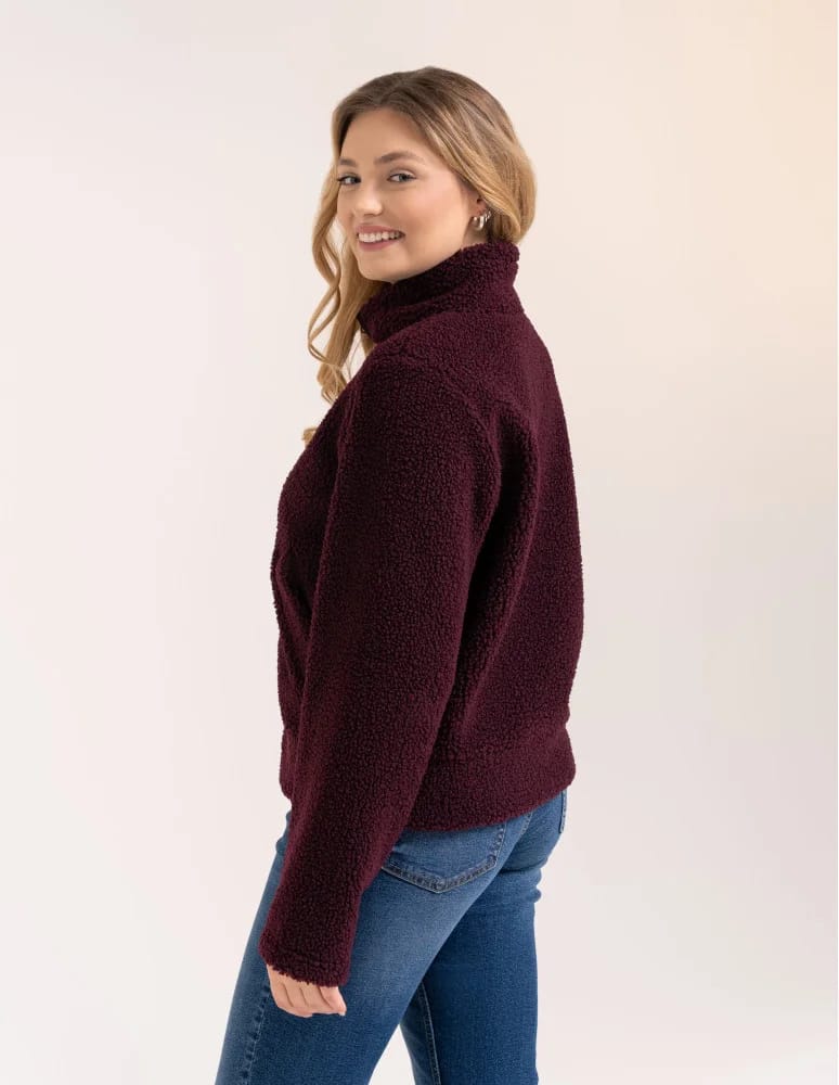 Kurtki damskie - Bluza polarowa damska sherpa baranek o kroju boxy ze stójką i kieszeniami FIOLETOWY - produkt moraj.pl 7