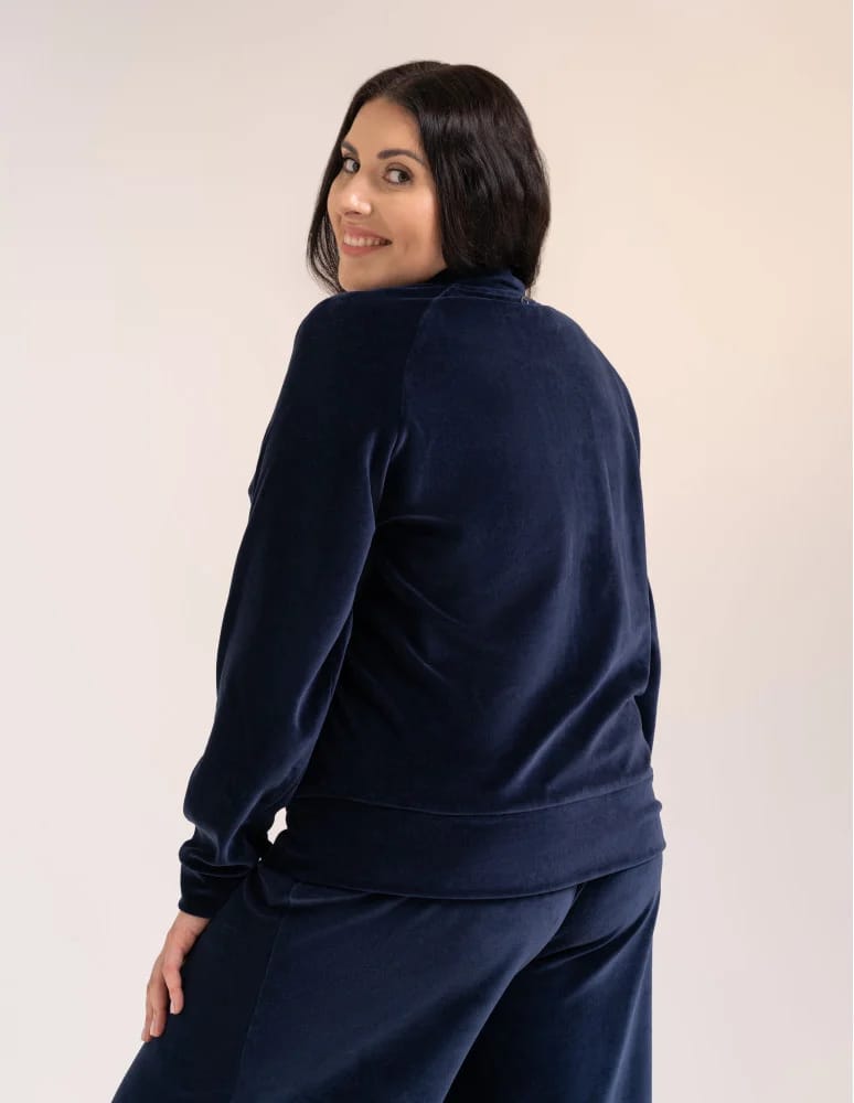 Bluzy damskie - Bluza damska welurowa na zamek z bawełny GRANATOWY  - produkt moraj.pl 3