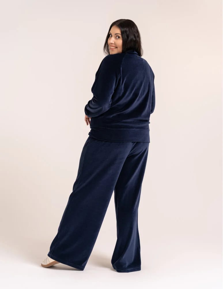 Bluzy damskie - Bluza damska welurowa na zamek z bawełny GRANATOWY  - produkt moraj.pl 5