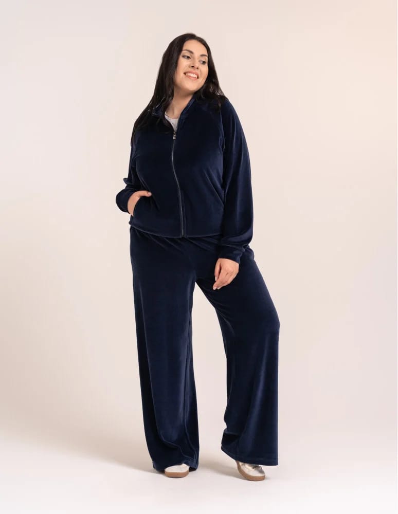 Bluzy damskie - Bluza damska welurowa na zamek z bawełny GRANATOWY  - produkt moraj.pl 6