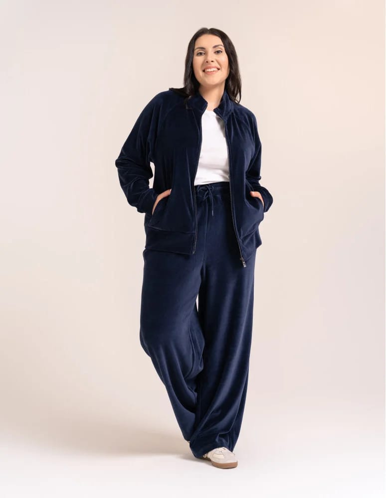Bluzy damskie - Bluza damska welurowa na zamek z bawełny GRANATOWY  - produkt moraj.pl 7