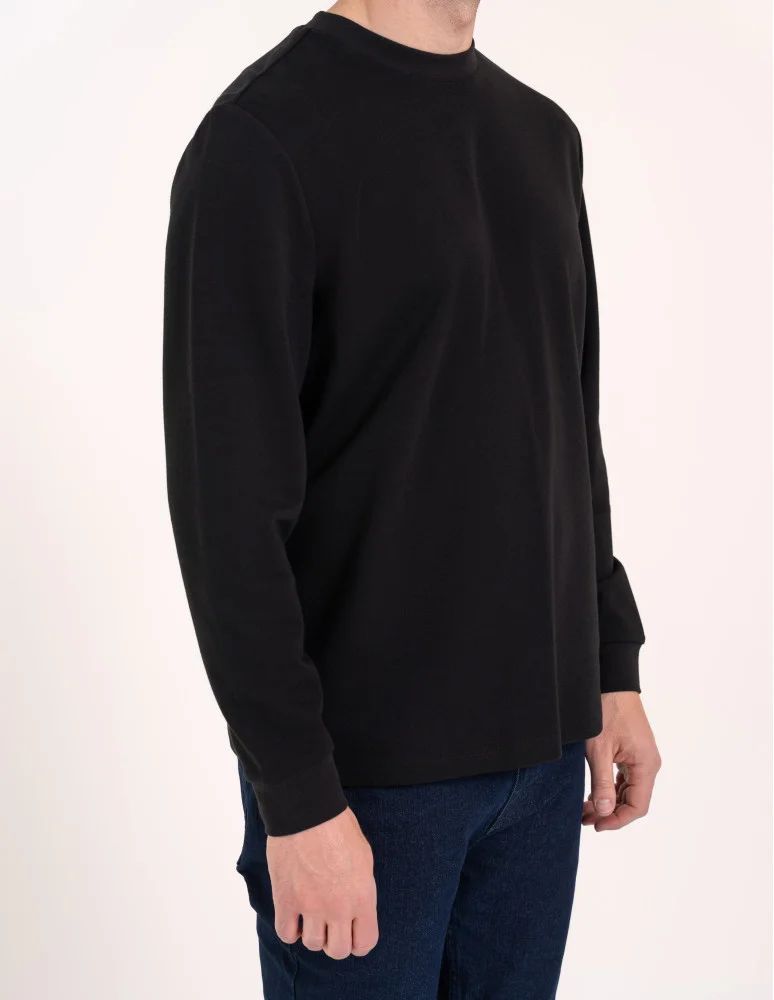 Koszulki z długim rękawem - Koszulka męska z długim rękawem longsleeve bawełniana bez wzoru CZARNY  - produkt moraj.pl 4