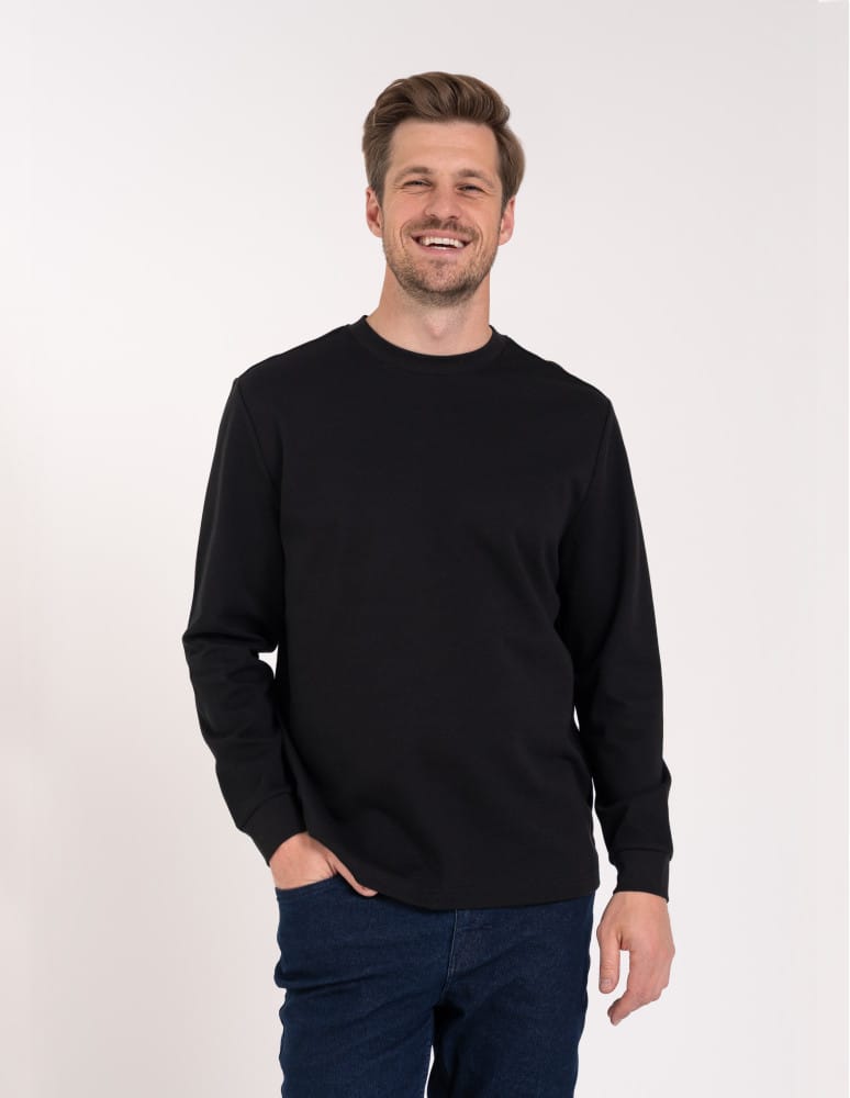 Koszulki z długim rękawem - Koszulka męska z długim rękawem longsleeve bawełniana bez wzoru CZARNY - produkt moraj.pl 1