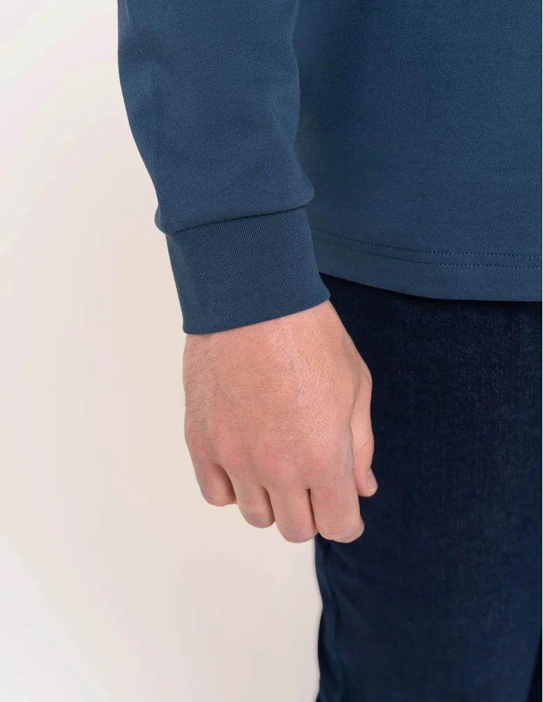 Koszulki z długim rękawem - Koszulka męska z długim rękawem longsleeve bawełniana bez wzoru GRANATOWY  - produkt moraj.pl 4