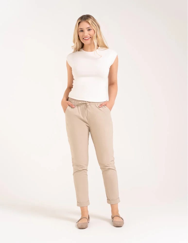 Spodnie damskie - Spodnie damskie jogger w stylu casual z bawełny BEŻOWY  - produkt moraj.pl 2