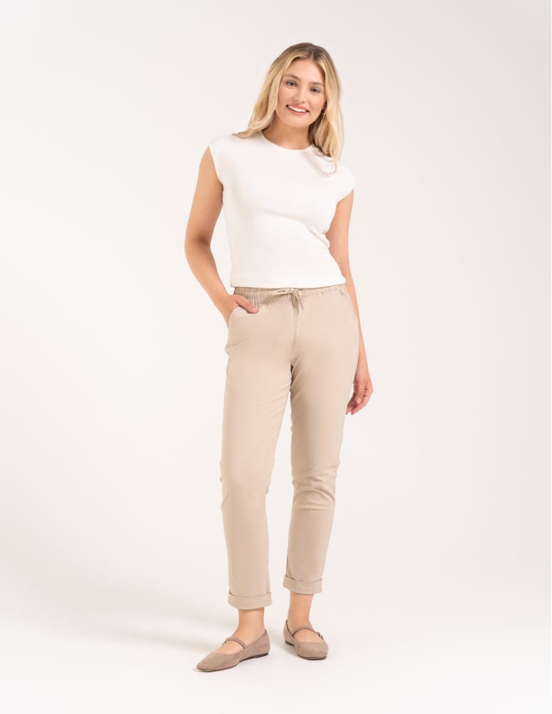 Spodnie damskie - Spodnie damskie jogger w stylu casual z bawełny BEŻOWY  - produkt moraj.pl 3