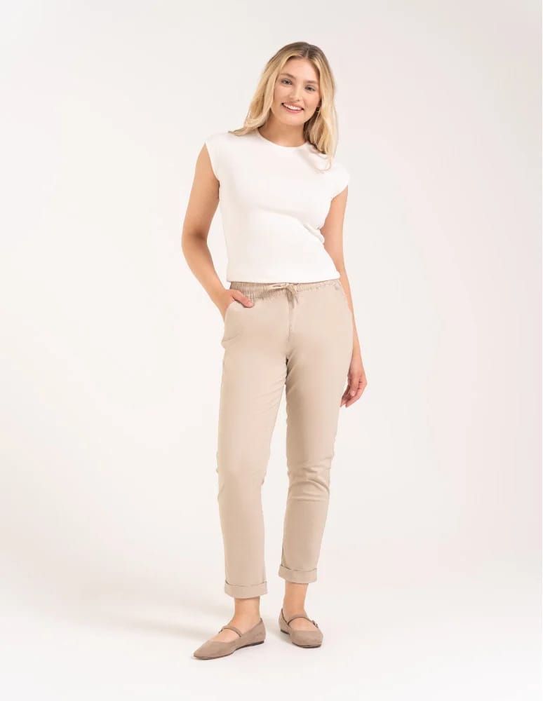 Spodnie damskie - Spodnie damskie jogger w stylu casual z bawełny BEŻOWY  - produkt moraj.pl 3