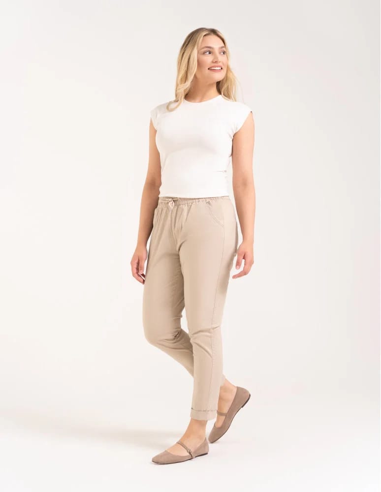 Spodnie damskie - Spodnie damskie jogger w stylu casual z bawełny BEŻOWY  - produkt moraj.pl 4