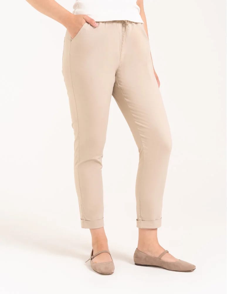Spodnie damskie - Spodnie damskie jogger w stylu casual z bawełny BEŻOWY  - produkt moraj.pl 6