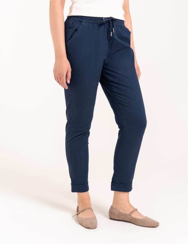 Spodnie damskie - Spodnie damskie jogger w stylu casual z bawełny GRANATOWY  - produkt moraj.pl 6
