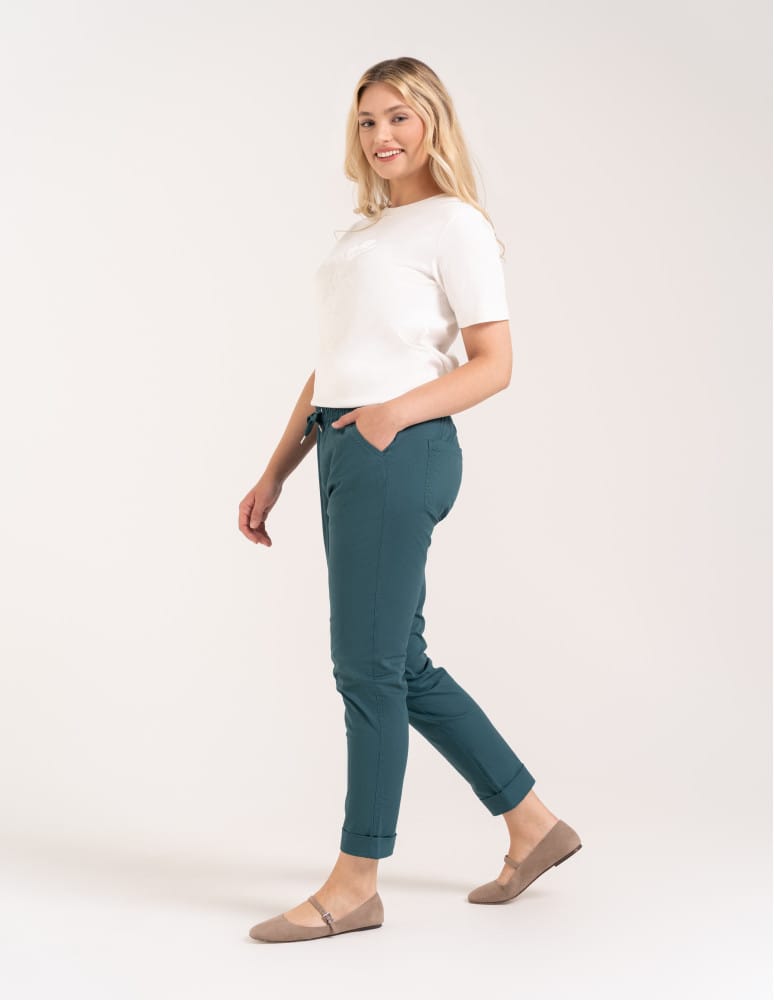 Spodnie damskie - Spodnie damskie jogger w stylu casual z bawełny ZIELONY  - produkt moraj.pl 3