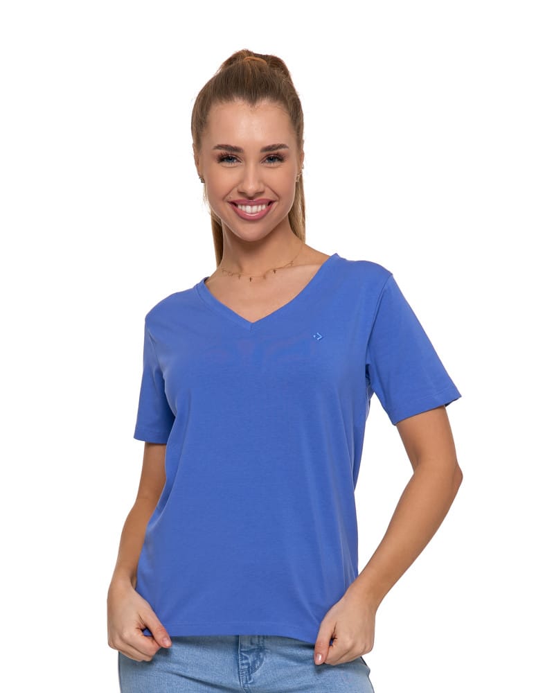 Koszulki i T-shirty - Koszulka damska bawełna Premium T-shirt dekolt w serek NIEBIESKI - produkt moraj.pl 1