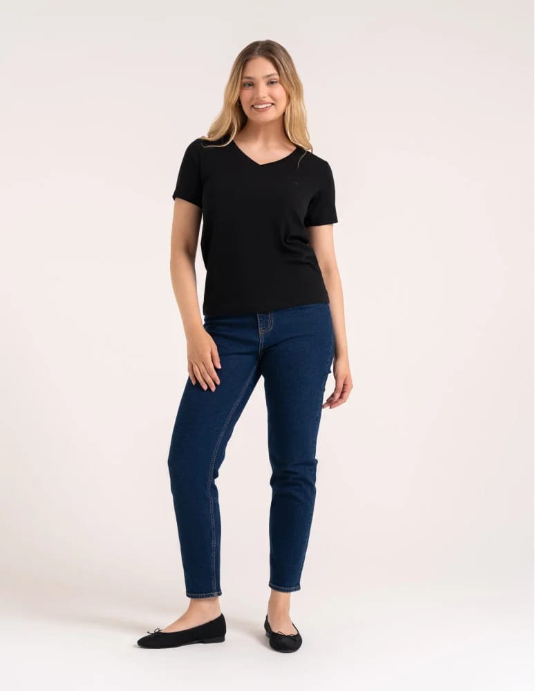 Koszulki i T-shirty - Koszulka damska bawełna Premium T-shirt dekolt w serek CZARNY  - produkt moraj.pl 3