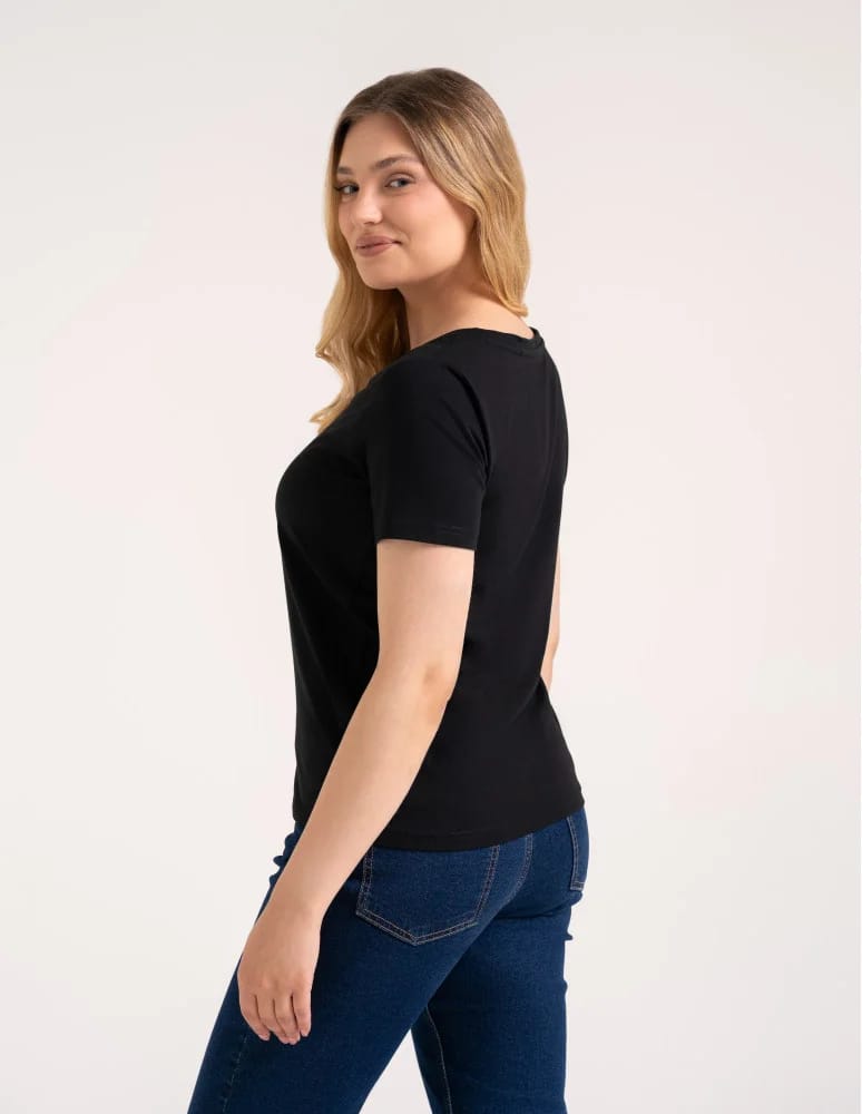 Koszulki i T-shirty - Koszulka damska bawełna Premium T-shirt dekolt w serek CZARNY  - produkt moraj.pl 6