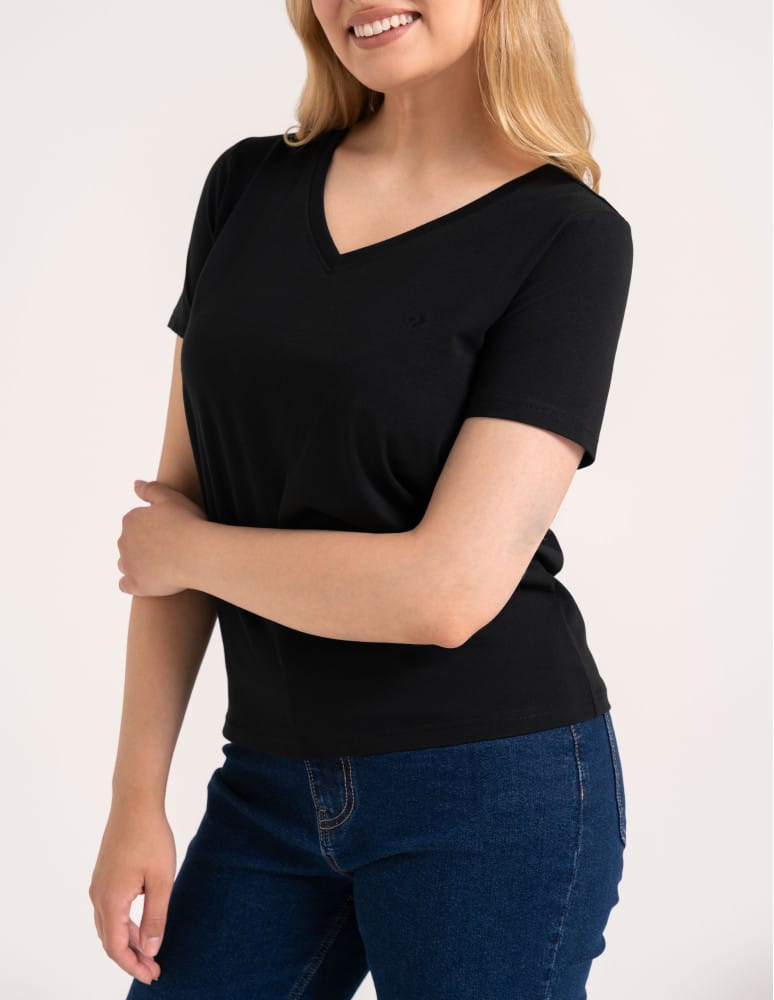 Koszulki i T-shirty - Koszulka damska bawełna Premium T-shirt dekolt w serek CZARNY  - produkt moraj.pl 7