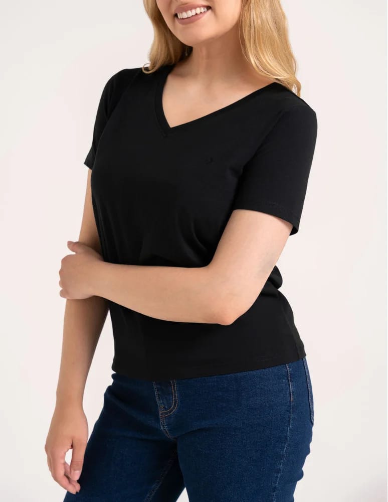 Koszulki i T-shirty - Koszulka damska bawełna Premium T-shirt dekolt w serek CZARNY  - produkt moraj.pl 7