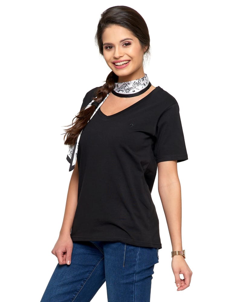 Koszulki i T-shirty - Koszulka damska bawełna Premium T-shirt dekolt w serek CZARNY  - produkt moraj.pl 11