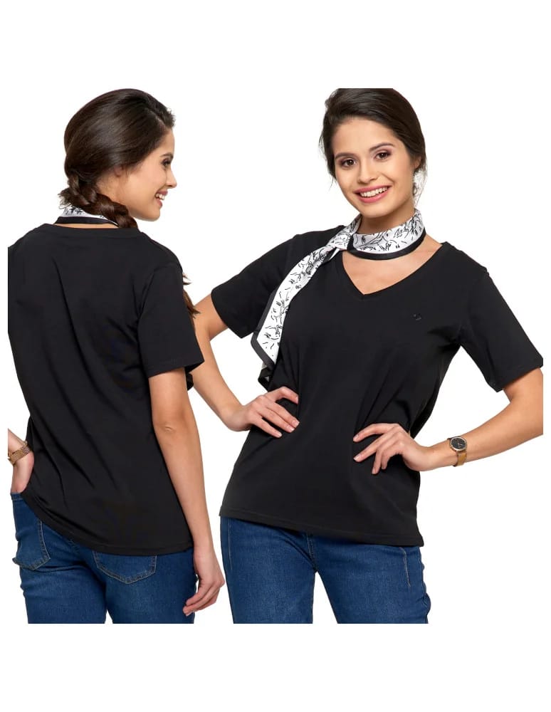 Koszulki i T-shirty - Koszulka damska bawełna Premium T-shirt dekolt w serek CZARNY  - produkt moraj.pl 14