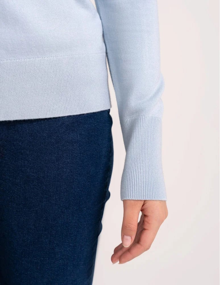 Swetry - Sweter damski golf wiskozowy klasyczny z długim rękawem JASNY NIEBIESKI   - produkt moraj.pl 6