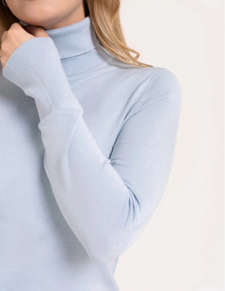 Swetry - Sweter damski golf wiskozowy klasyczny z długim rękawem JASNY NIEBIESKI   - produkt moraj.pl 5