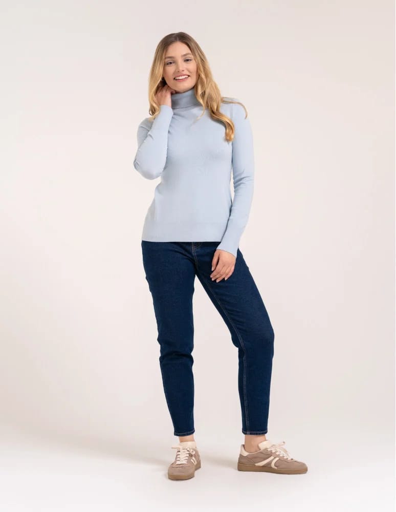Swetry - Sweter damski golf wiskozowy klasyczny z długim rękawem JASNY NIEBIESKI   - produkt moraj.pl 3