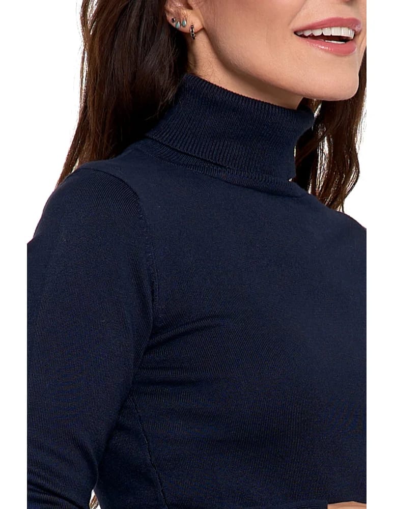 Swetry - Sweter damski golf wiskozowy klasyczny z długim rękawem GRANATOWY  - produkt moraj.pl 5