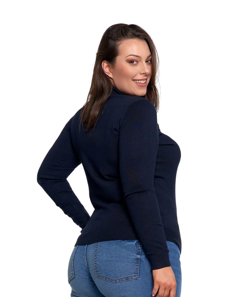 Swetry - Sweter damski golf wiskozowy klasyczny z długim rękawem GRANATOWY  - produkt moraj.pl 8