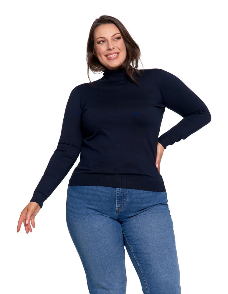 Swetry - Sweter damski golf wiskozowy klasyczny z długim rękawem GRANATOWY  - produkt moraj.pl 11