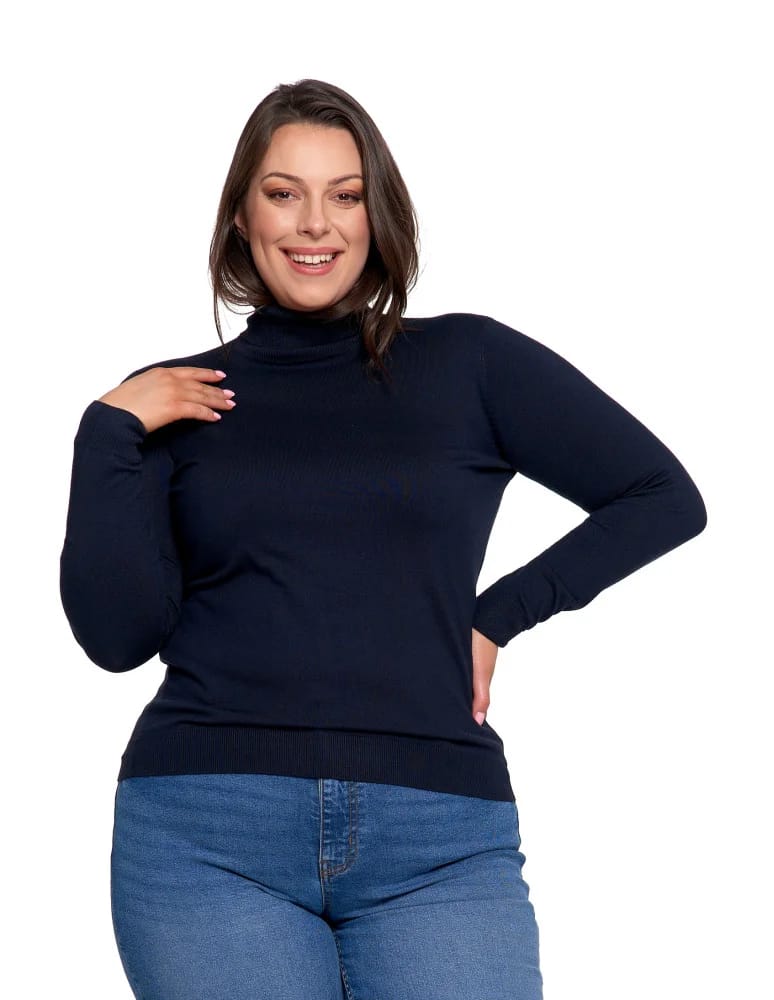 Swetry - Sweter damski golf wiskozowy klasyczny z długim rękawem GRANATOWY  - produkt moraj.pl 12