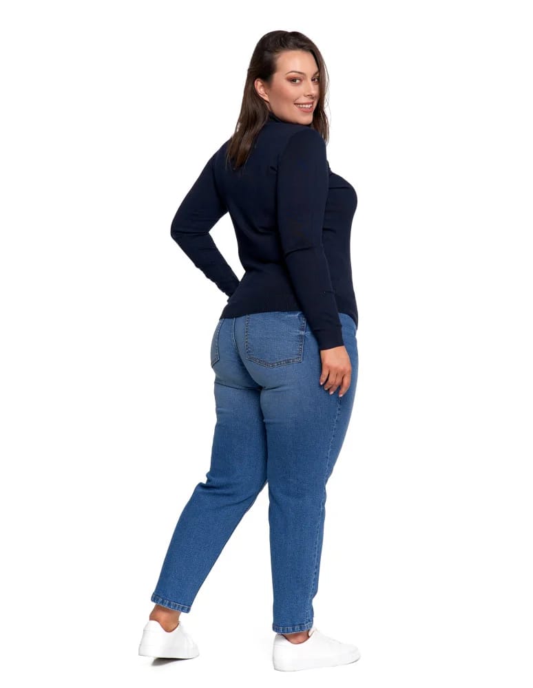 Swetry - Sweter damski golf wiskozowy klasyczny z długim rękawem GRANATOWY  - produkt moraj.pl 13