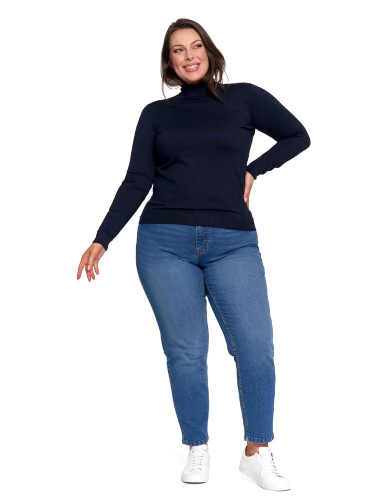 Swetry - Sweter damski golf wiskozowy klasyczny z długim rękawem GRANATOWY  - produkt moraj.pl 14