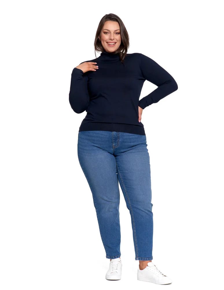 Swetry - Sweter damski golf wiskozowy klasyczny z długim rękawem GRANATOWY  - produkt moraj.pl 15