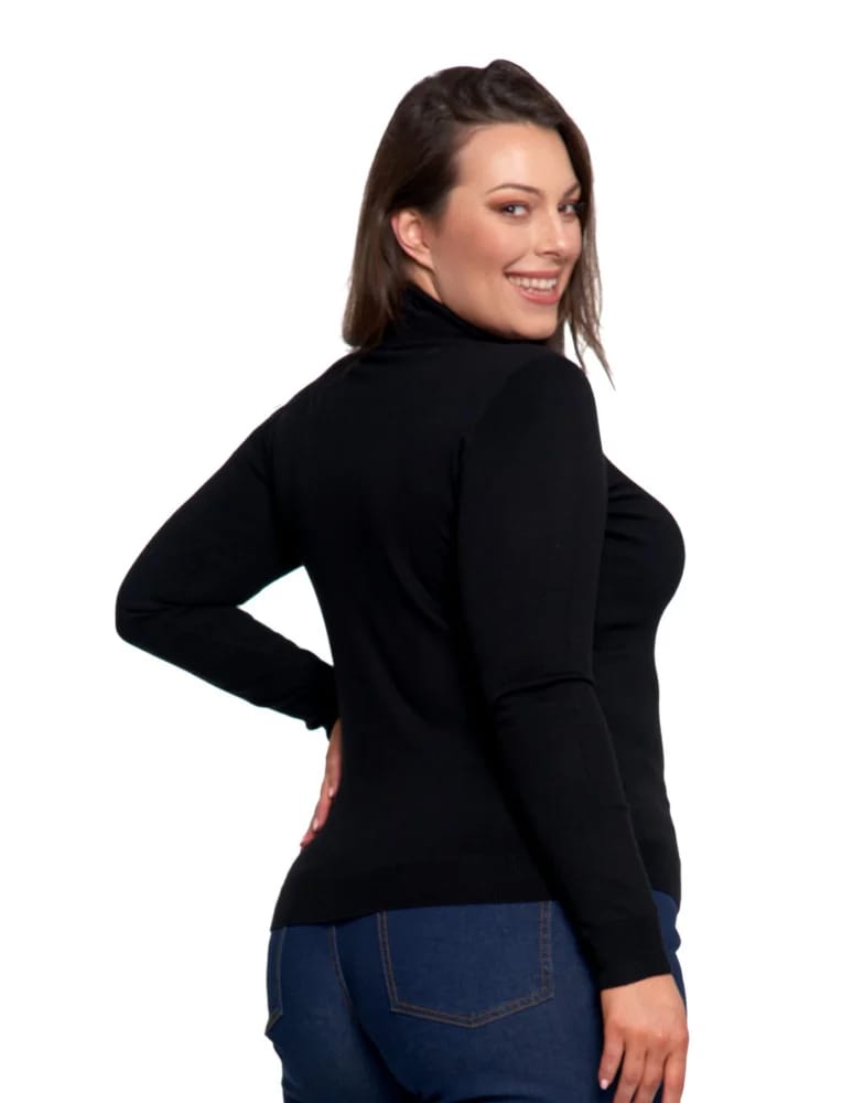 Swetry - Sweter damski golf wiskozowy klasyczny z długim rękawem CZARNY  - produkt moraj.pl 4