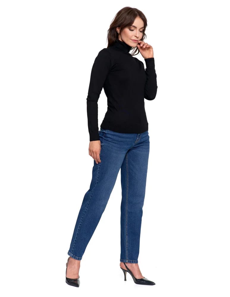 Swetry - Sweter damski golf wiskozowy klasyczny z długim rękawem CZARNY  - produkt moraj.pl 13