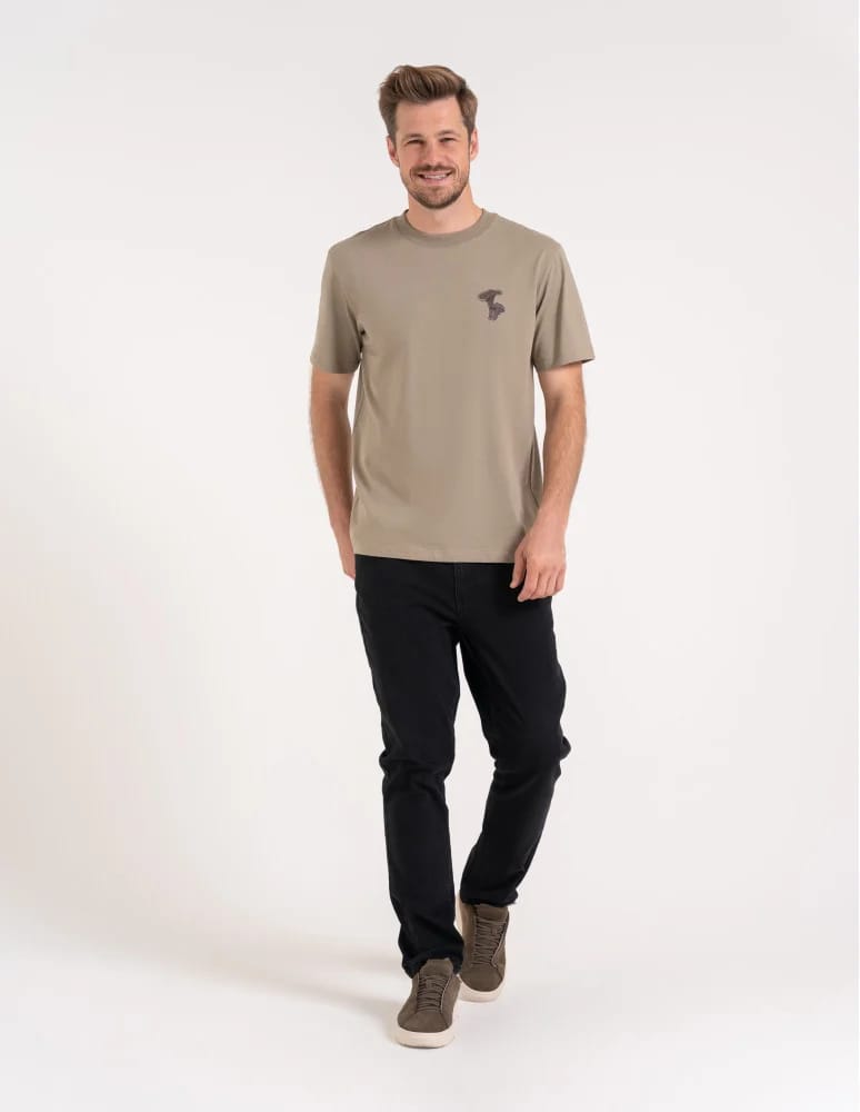 Koszulki z krótkim rękawem - T-shirt męski bawełniany 100% z krótkim rękawem koszulka męska z nadrukiem BEŻOWY - produkt moraj.pl 3