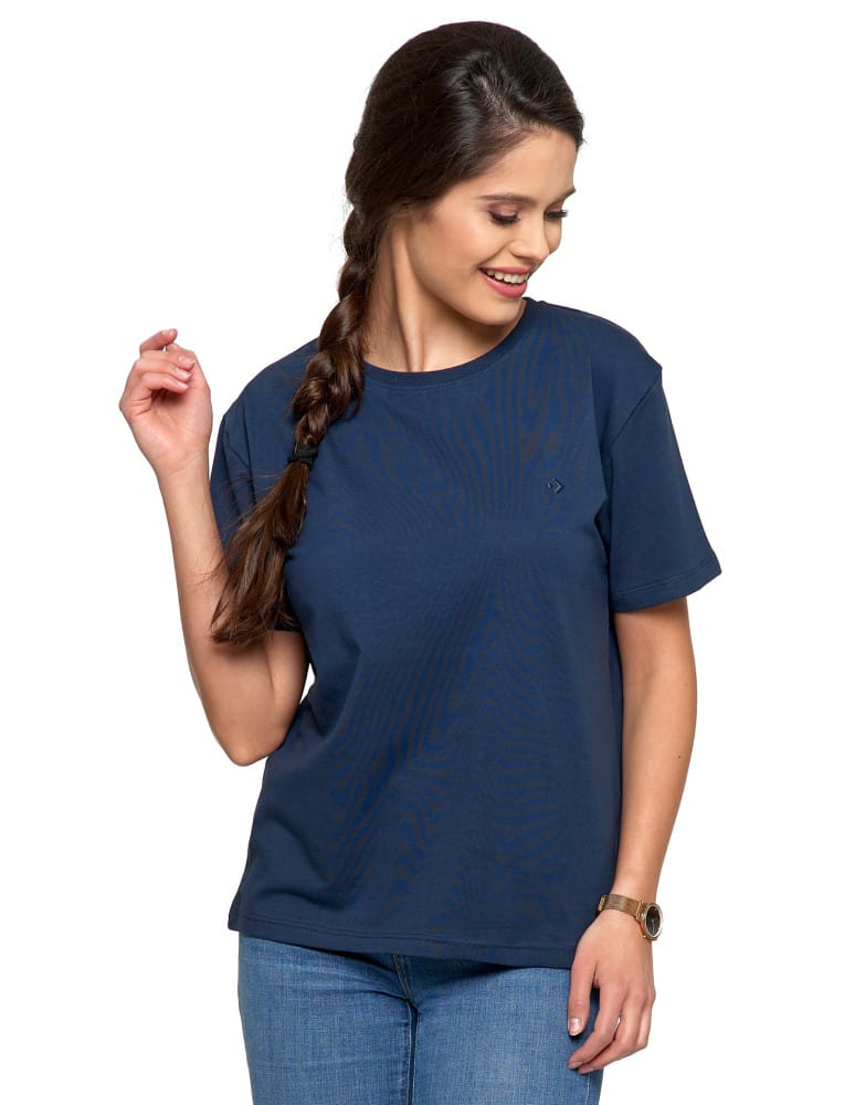 Koszulki i T-shirty - Koszulka damska bawełna Premium T-shirt dekolt okrągły GRANATOWY  - produkt moraj.pl 14