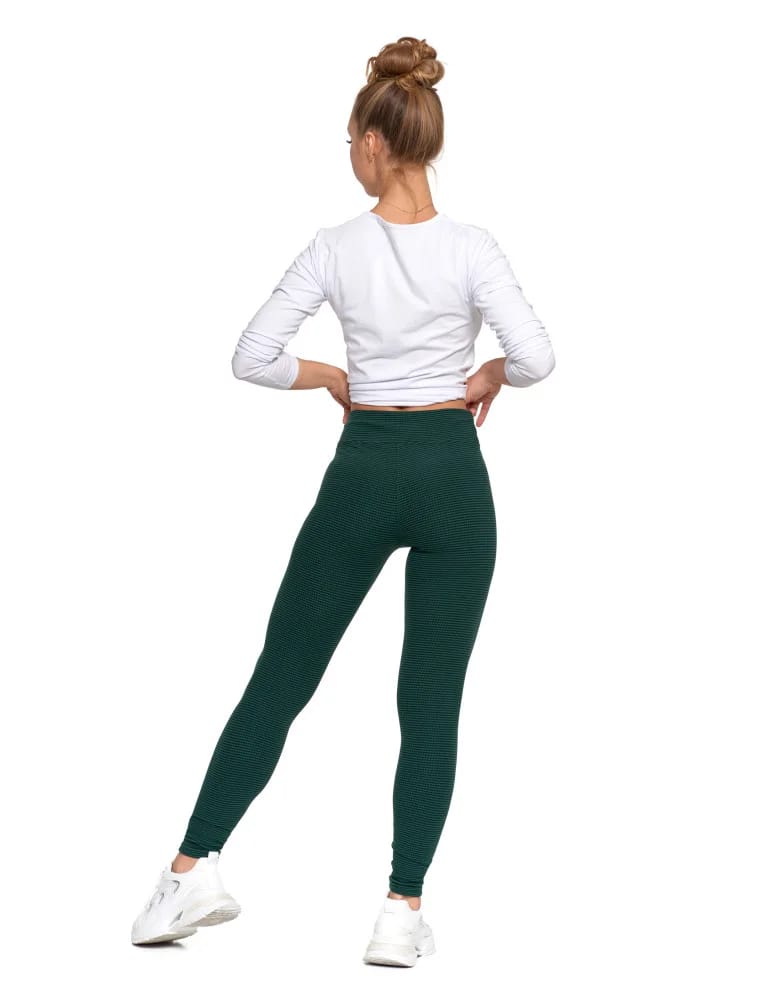 Legginsy damskie - Ciepłe legginsy damskie prążkowane getry z wysokim stanem ZIELONY - produkt moraj.pl 9